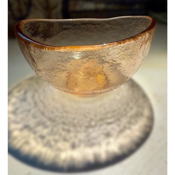 John Gilmor Glassworks Signed Copper Wave Textured Glass Bowl Fire & Light RARE - Picture 1 of 10